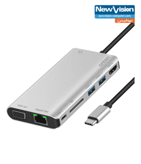 Onten (OT-9591B) Type C multi-function dock ststion 8 In 1 Type C Hub Adapter With 1Gbps Ethernet, 4K HDMI, VGA, PD Charging, 2 USB3.0, 3.55mm Audio, SD Card Reader For MacBook Pro And Other Type C